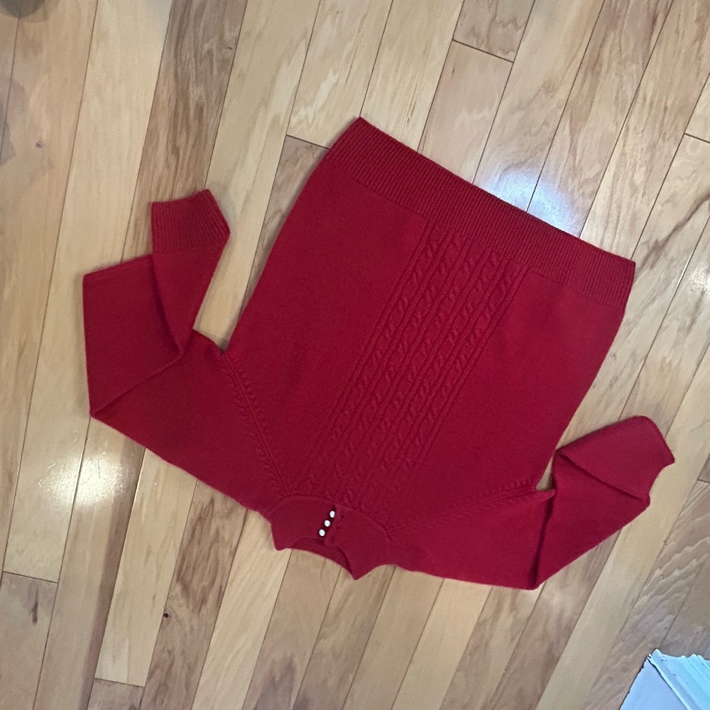 Dressbarn Vibrant Red Knit Sweater w Pearls Vintage Style - Picture 8 of 12